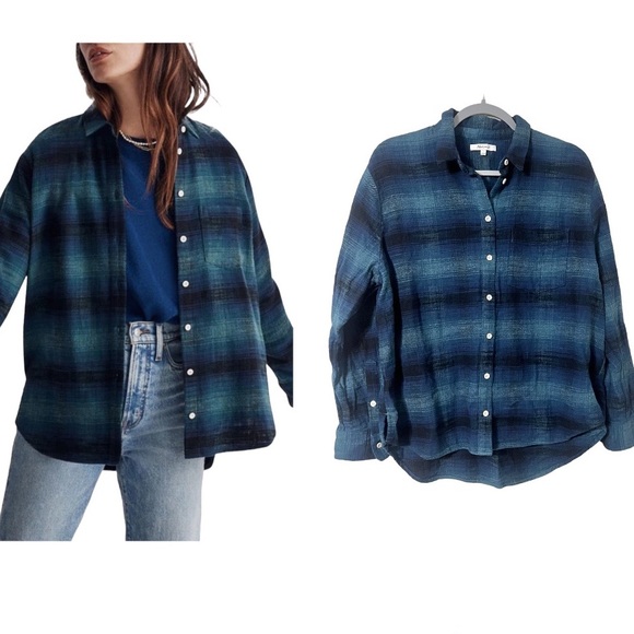 Madewell Tops - Madewell Plus Slub Flannel Oversized Ex-Boyfriend Shirt